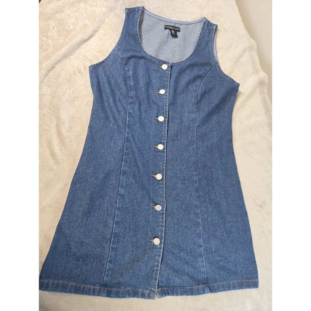 Sincerely Jules Button-Front Mini Y2K Style Denim Dress Size Medium